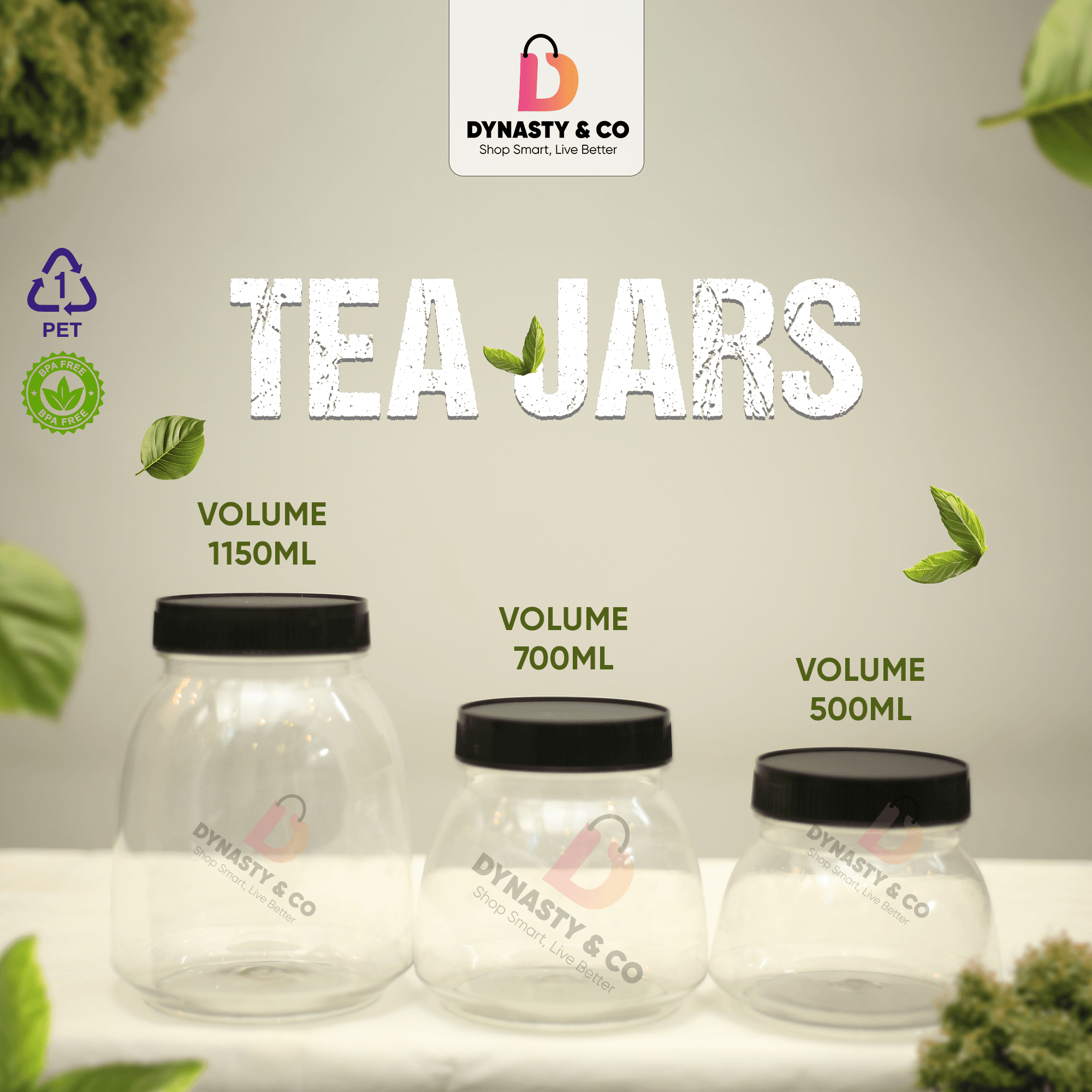 Premium PET Tea Jars – 1150ML, 700ML, 500ML (81MM Neck)